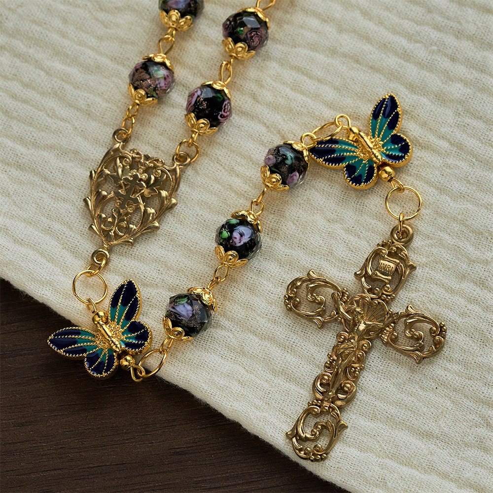 SolaceBeads Black Lampwork Floral Beads Rosary--The Radiant Grace Rosary: Hand-Blown Solace - image 5