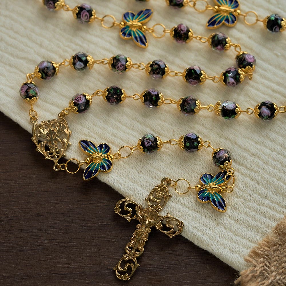 SolaceBeads Black Lampwork Floral Beads Rosary--The Radiant Grace Rosary: Hand-Blown Solace - image 2