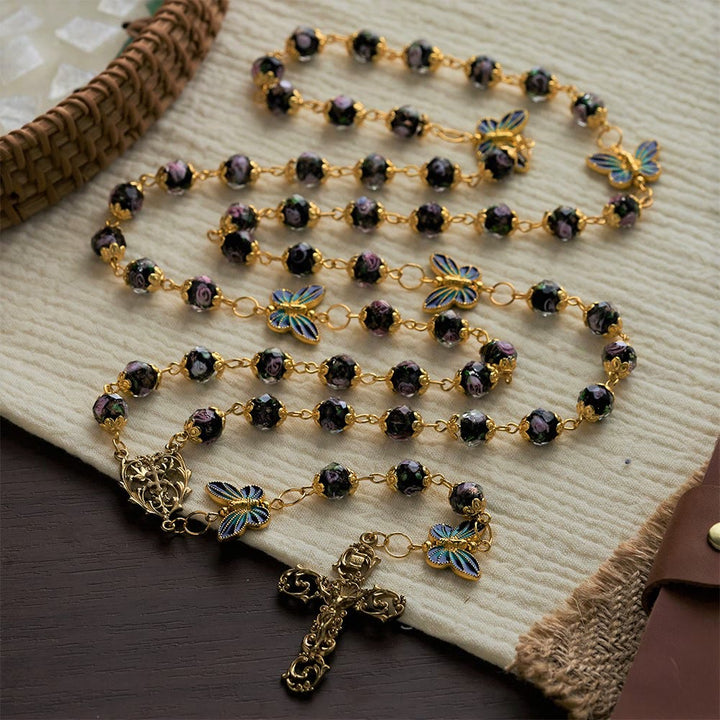 SolaceBeads Black Lampwork Floral Beads Rosary--The Radiant Grace Rosary: Hand-Blown Solace - image 6