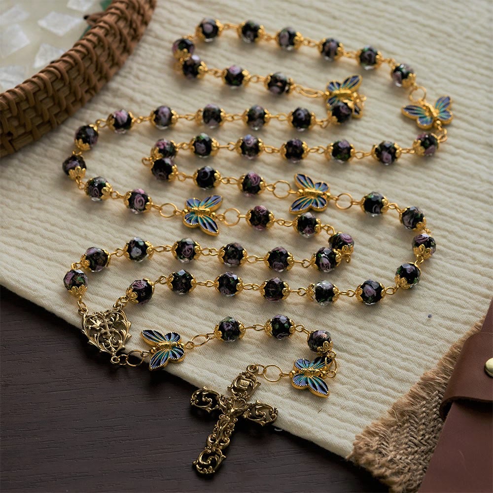 SolaceBeads Black Lampwork Floral Beads Rosary--The Radiant Grace Rosary: Hand-Blown Solace - image 4