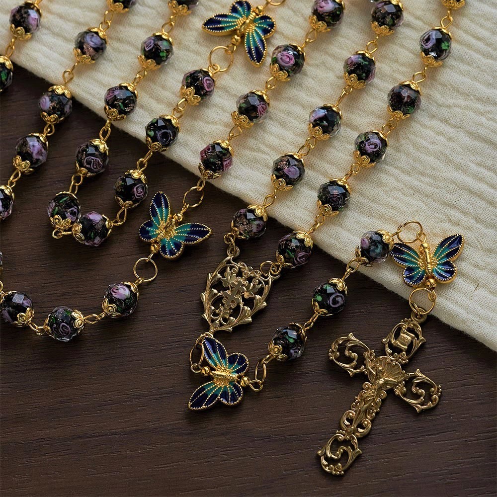 SolaceBeads Black Lampwork Floral Beads Rosary--The Radiant Grace Rosary: Hand-Blown Solace - image 5