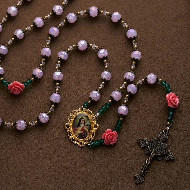 SolaceBeads The Shower of Roses St. Thérèse Rosary: Light Pink Beads Faith in Full Bloom - image 5