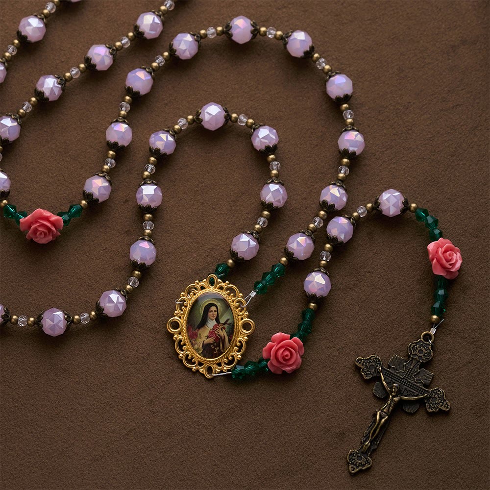 SolaceBeads The Shower of Roses St. Thérèse Rosary: Light Pink Beads Faith in Full Bloom - image 3