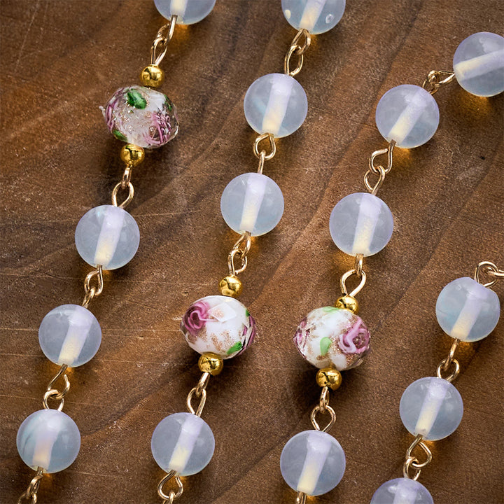 SolaceBeads Opaline with Lampwork Floral Pater Beads Rosary: A Soft Glow for Your Daily Prayer - image 4