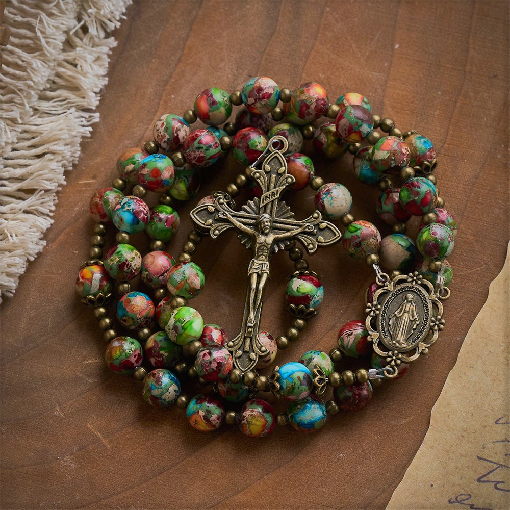 SolaceBeads Multicolored Imperial Jasper Rosary: A Tapestry of Earth and Spirit - image 4