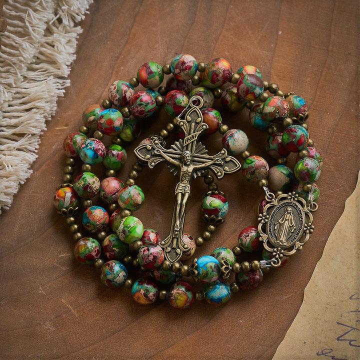 SolaceBeads Multicolored Imperial Jasper Rosary: A Tapestry of Earth and Spirit - image 4