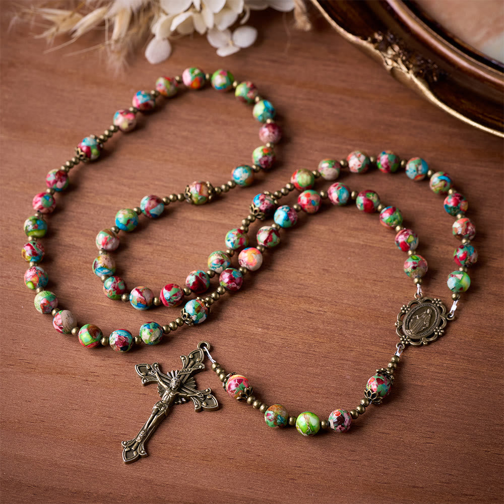 SolaceBeads Multicolored Imperial Jasper Rosary: A Tapestry of Earth and Spirit - image 3