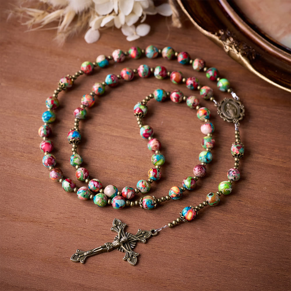 SolaceBeads Multicolored Imperial Jasper Rosary: A Tapestry of Earth and Spirit - Multicolor - image 0