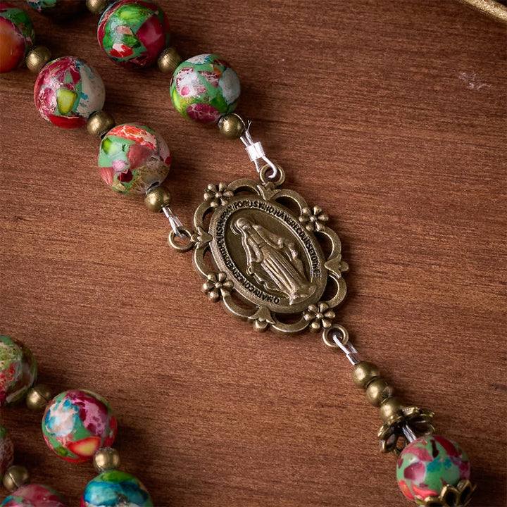 SolaceBeads Multicolored Imperial Jasper Rosary: A Tapestry of Earth and Spirit - image 6