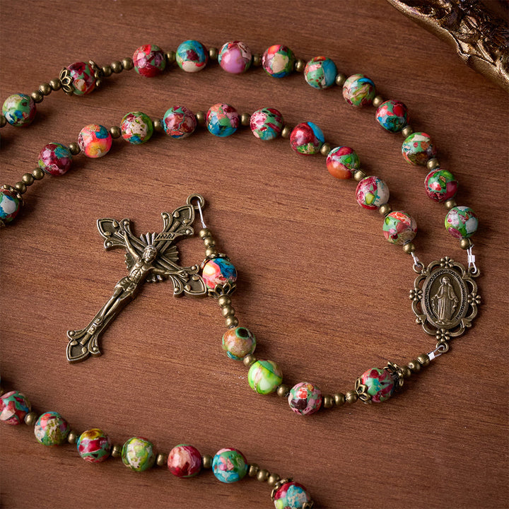 SolaceBeads Multicolored Imperial Jasper Rosary: A Tapestry of Earth and Spirit - image 1