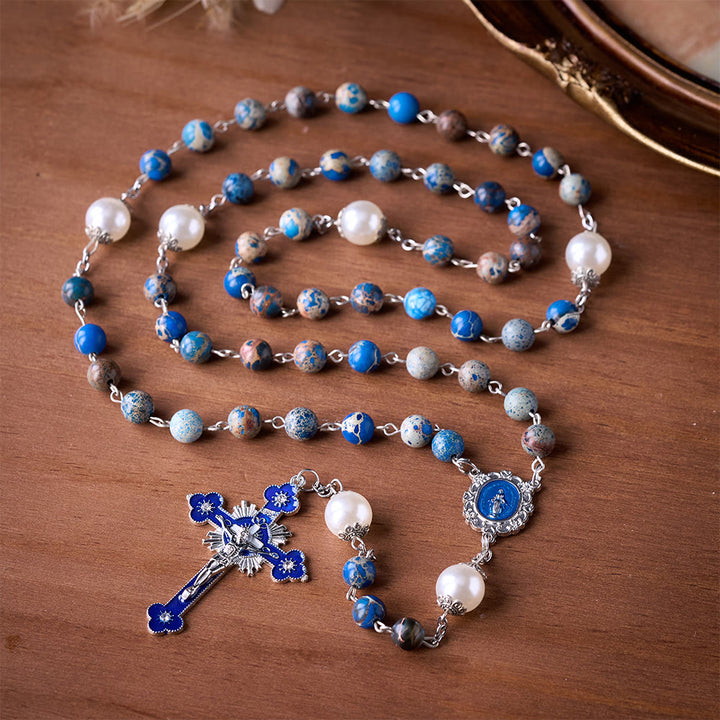 SolaceBeads Royal Blue Imperial Jasper Rosary: A Deep Anchor for the Soul - Royal Blue - image 0