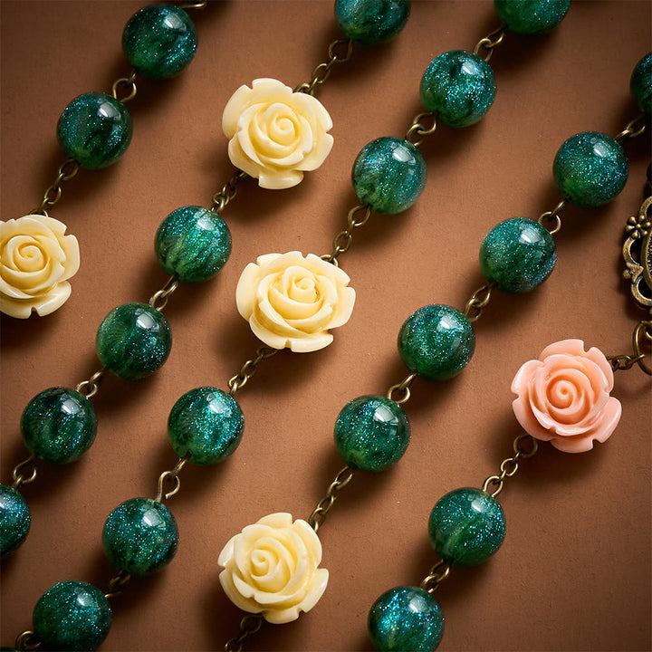 SolaceBeads Green Shiny Morning Dew Rosary with Rose: Artistry in Every Shimmer - image 5