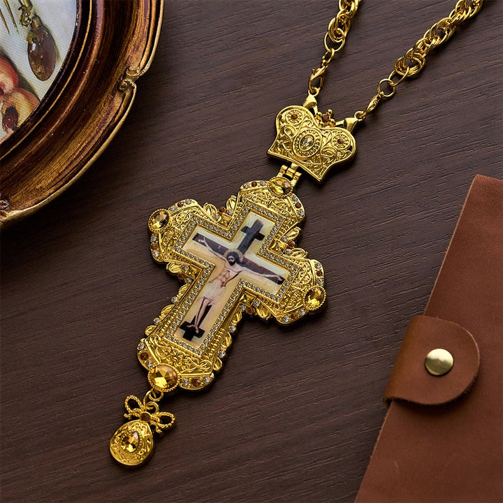 SolaceBeads Golden Vintage Pectoral Cross Gemstone Set Pendant Necklace  - Golden - image 0