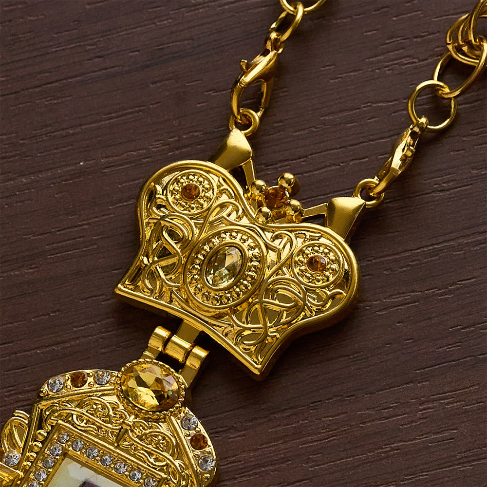 SolaceBeads Golden Vintage Pectoral Cross Gemstone Set Pendant Necklace  - image 2