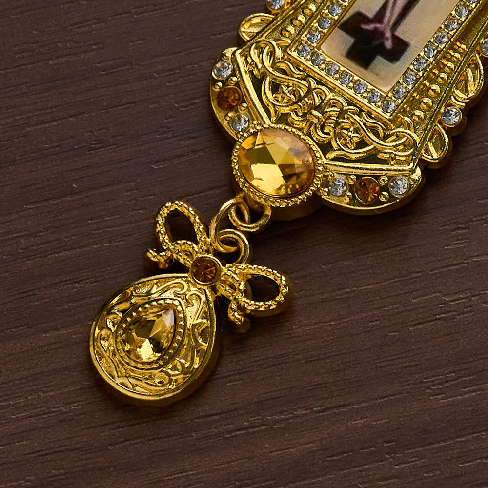 SolaceBeads Golden Vintage Pectoral Cross Gemstone Set Pendant Necklace  - image 4