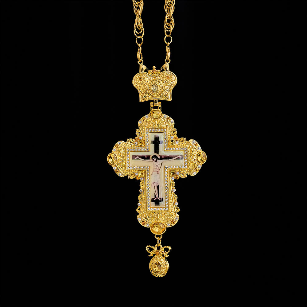 SolaceBeads Golden Vintage Pectoral Cross Gemstone Set Pendant Necklace  - image 1
