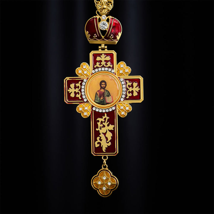 SolaceBeads Red Vintage Pectoral Cross Gemstone Set Pendant Necklace  - image 1