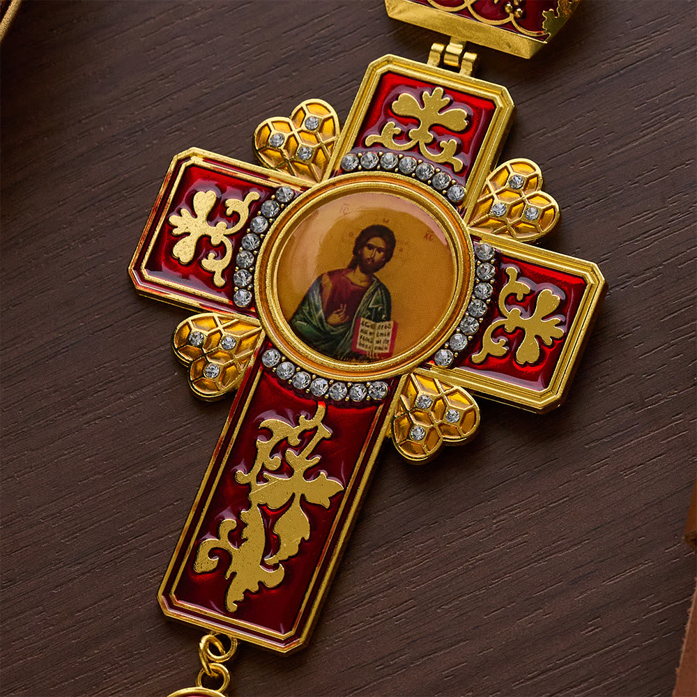 SolaceBeads Red Vintage Pectoral Cross Gemstone Set Pendant Necklace  - image 4