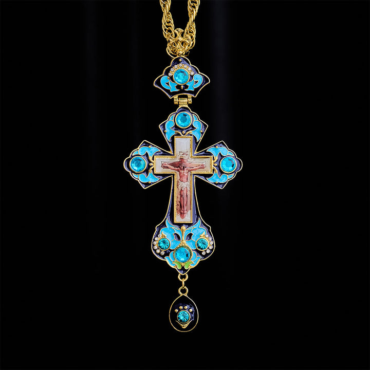 SolaceBeads Blue Vintage Pectoral Cross Gemstone Set Pendant Necklace  - image 1