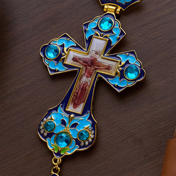 SolaceBeads Blue Vintage Pectoral Cross Gemstone Set Pendant Necklace  - image 4