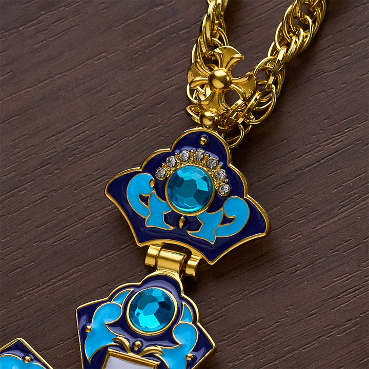 SolaceBeads Blue Vintage Pectoral Cross Gemstone Set Pendant Necklace  - image 3