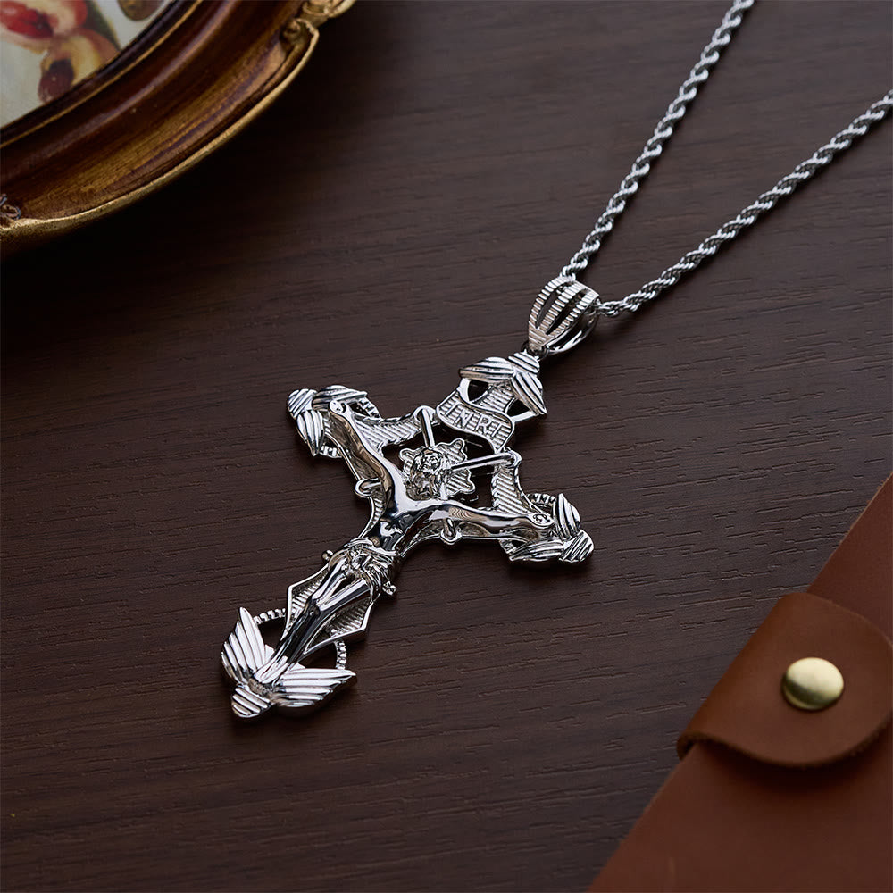 SolaceBeads Golden/Silver Exquisite Details Crucifix Pendant Necklace - Silver - image 2