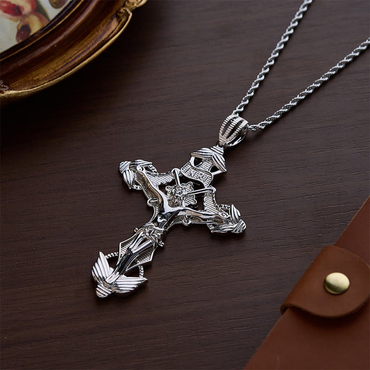 SolaceBeads Golden/Silver Exquisite Details Crucifix Pendant Necklace - Silver - image 2