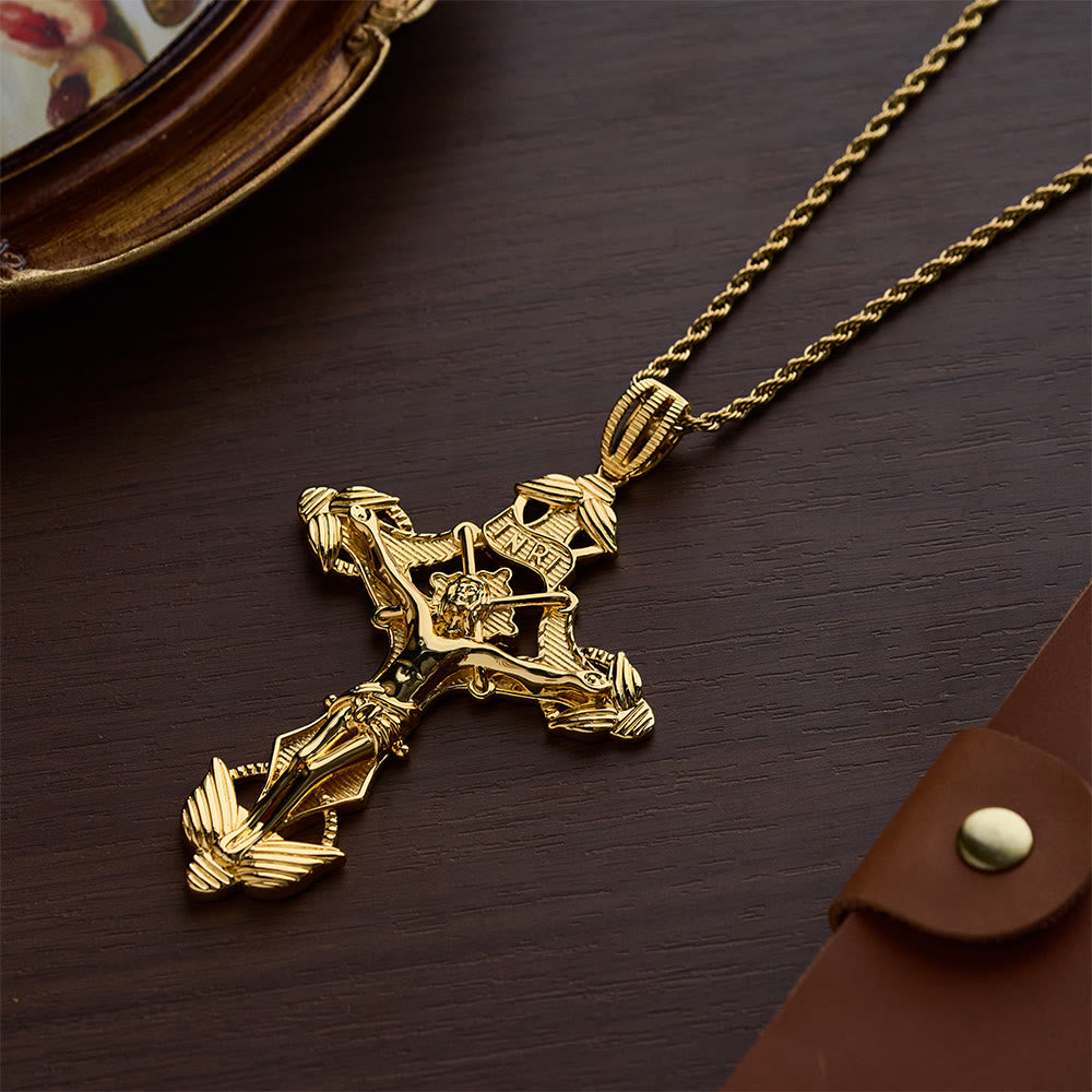 SolaceBeads Golden/Silver Exquisite Details Crucifix Pendant Necklace - Golden - image 1