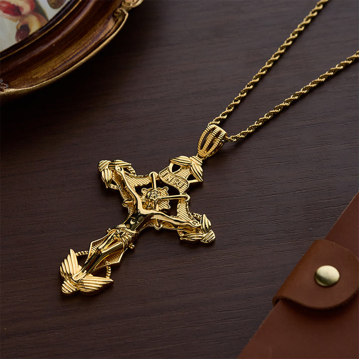 SolaceBeads Golden/Silver Exquisite Details Crucifix Pendant Necklace - Golden - image 1