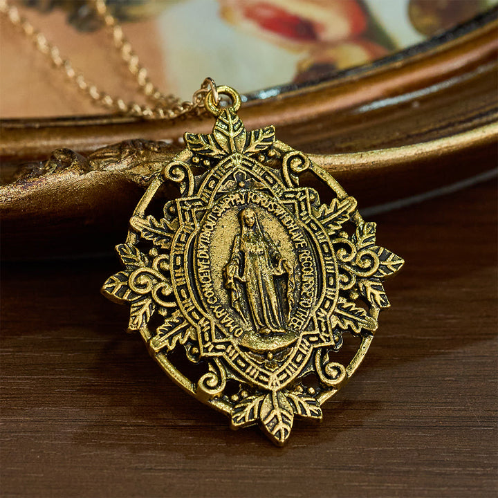 SolaceBeads Golden/Silver Retro &amp; Exquisite Miraculous Medal Our Lady Pendant Necklace - Golden - image 0