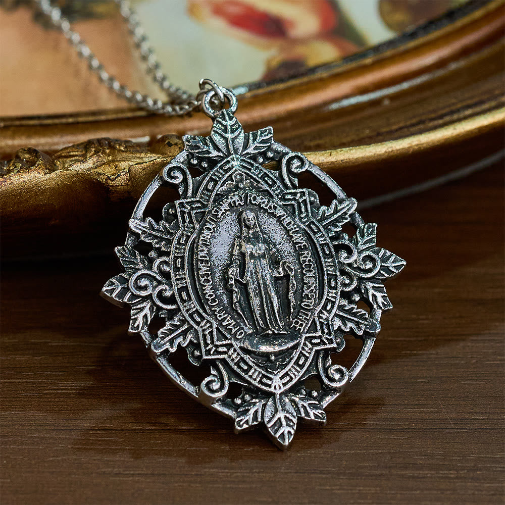 SolaceBeads Golden/Silver Retro &amp; Exquisite Miraculous Medal Our Lady Pendant Necklace - Silver - image 2