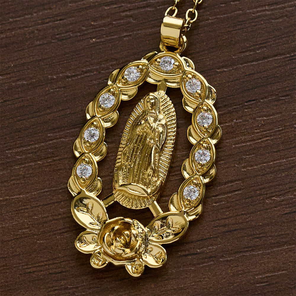 SolaceBeads Golden Exquisite Gems Surrounded Our Lady of Guadalupe Pendant Necklace - image 3