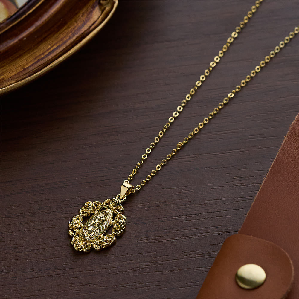 SolaceBeads Our Lady of Guadalupe Rose Surrounded Pendant Necklace - image 2