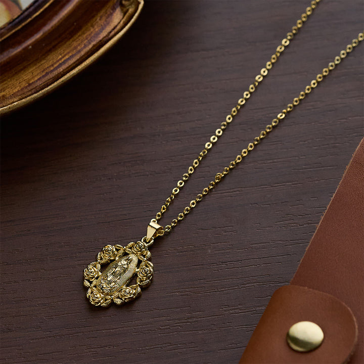 SolaceBeads Our Lady of Guadalupe Rose Surrounded Pendant Necklace - image 2