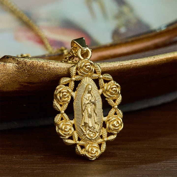 SolaceBeads Our Lady of Guadalupe Rose Surrounded Pendant Necklace - Our Lady of Guadalupe - image 0