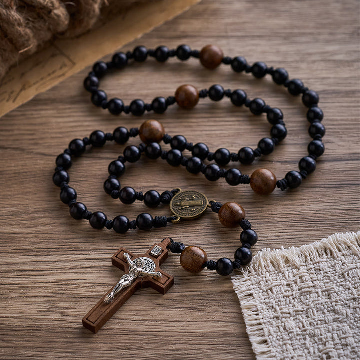 SolaceBeads Black Sacred Ebony Beads with St. Benedict Centerpiece Rosary - image 7