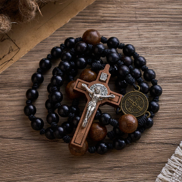 SolaceBeads Black Sacred Ebony Beads with St. Benedict Centerpiece Rosary - image 2