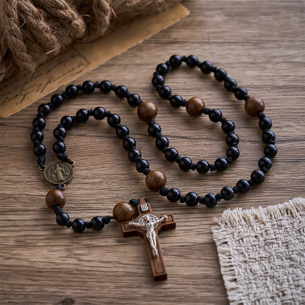 SolaceBeads Black Sacred Ebony Beads with St. Benedict Centerpiece Rosary - image 8
