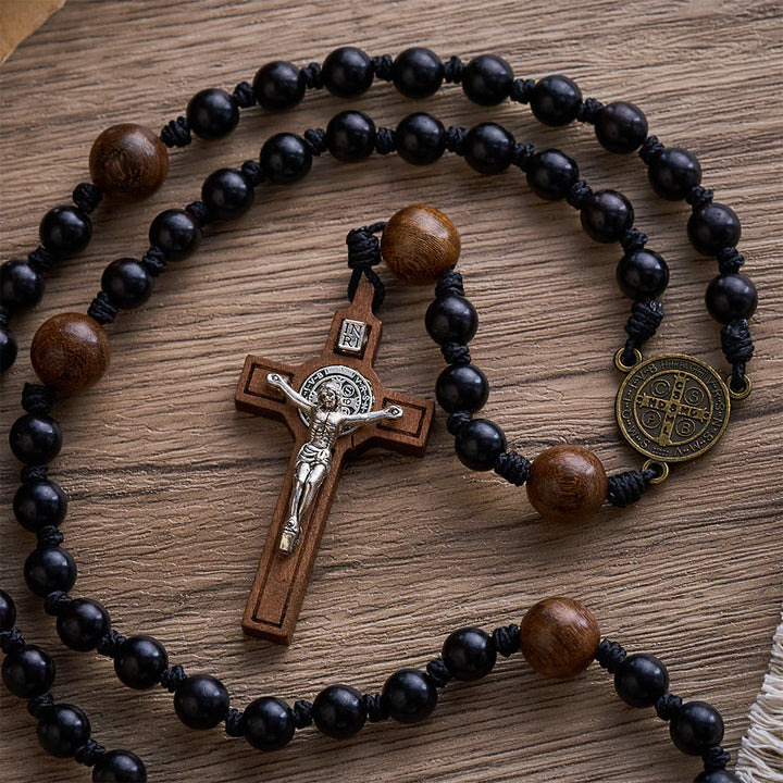 SolaceBeads Black Sacred Ebony Beads with St. Benedict Centerpiece Rosary - image 3