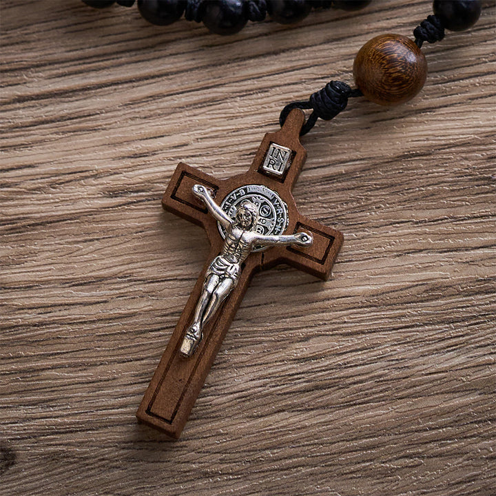 SolaceBeads Black Sacred Ebony Beads with St. Benedict Centerpiece Rosary - image 5