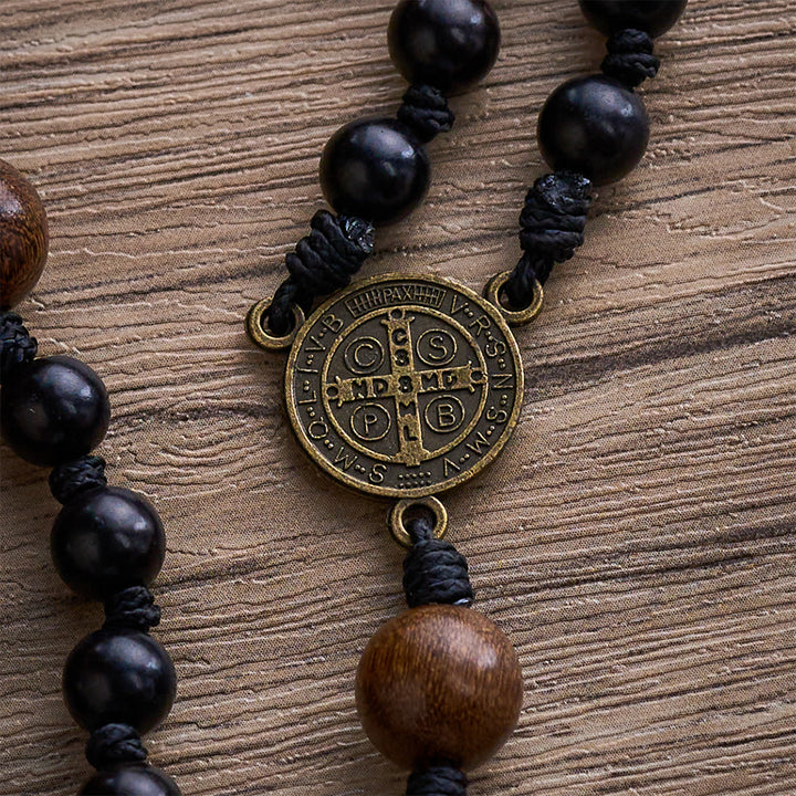 SolaceBeads Black Sacred Ebony Beads with St. Benedict Centerpiece Rosary - image 6
