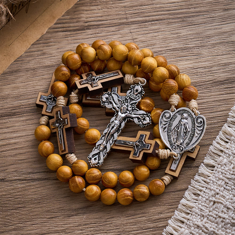SolaceBeads Yellow Sandalwood Wilderness Cross Rosary: Faith in its Purest Form - image 3