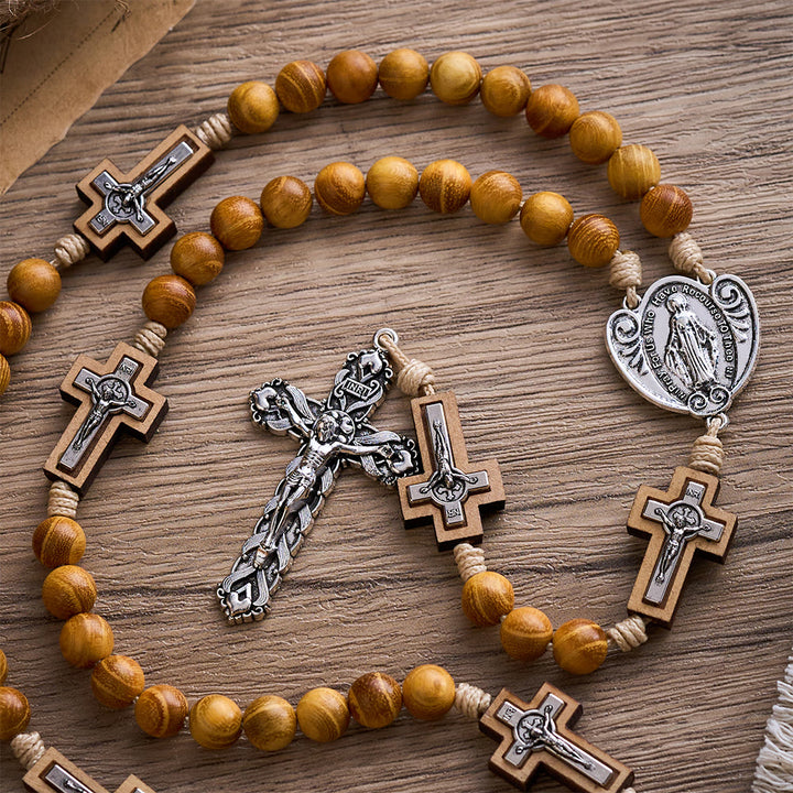 SolaceBeads Yellow Sandalwood Wilderness Cross Rosary: Faith in its Purest Form - image 2