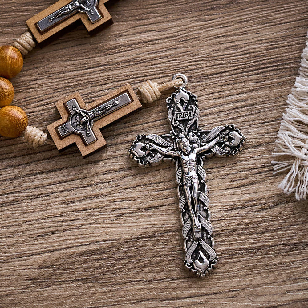 SolaceBeads Yellow Sandalwood Wilderness Cross Rosary: Faith in its Purest Form - image 5
