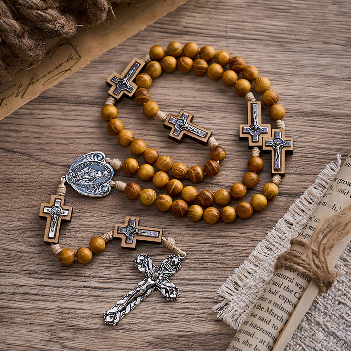 SolaceBeads Yellow Sandalwood Wilderness Cross Rosary: Faith in its Purest Form - Yellow Sandalwood - image 0