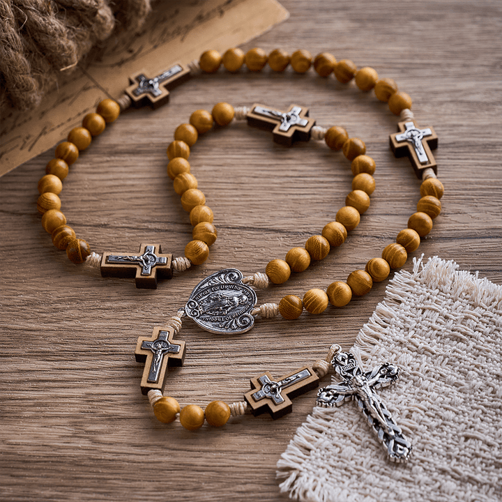 SolaceBeads Yellow Sandalwood Wilderness Cross Rosary: Faith in its Purest Form - image 8