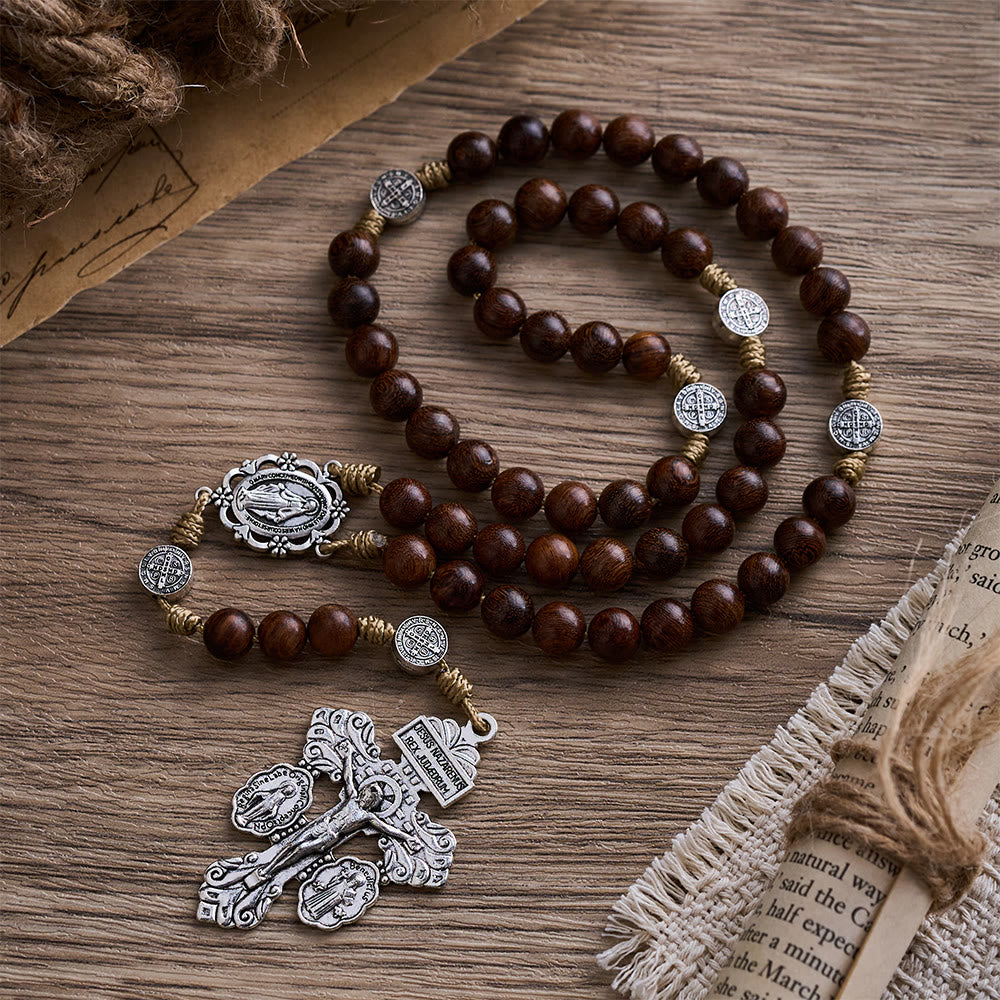 SolaceBeads Guardian's Rosewood St. Benedict Shield Traditional Rosary - Rosewood - image 0