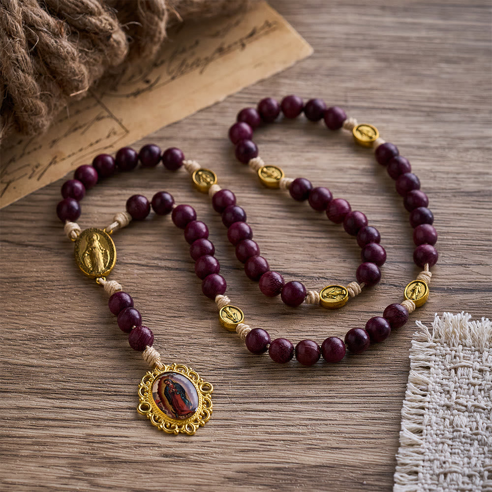 SolaceBeads Purpleheart Wood Our Lady of Seven Sorrows Rosary Chaplets - image 3