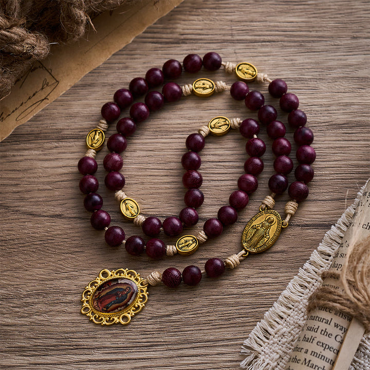 SolaceBeads Purpleheart Wood Our Lady of Seven Sorrows Rosary Chaplets - Purple - image 0
