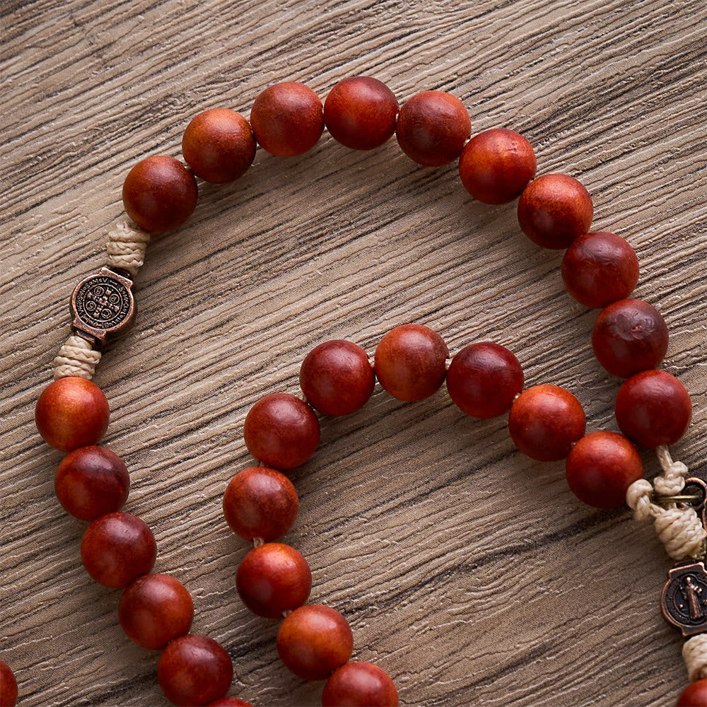 SolaceBeads Dragon Blood Wood Beads St. Benedict Protection Shield Rosary - image 5